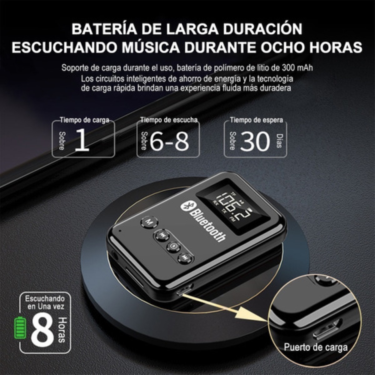 Transmisor/receptor Bluetooth 5.0 Lcd Para Pc, Tv, Altavoces Negro