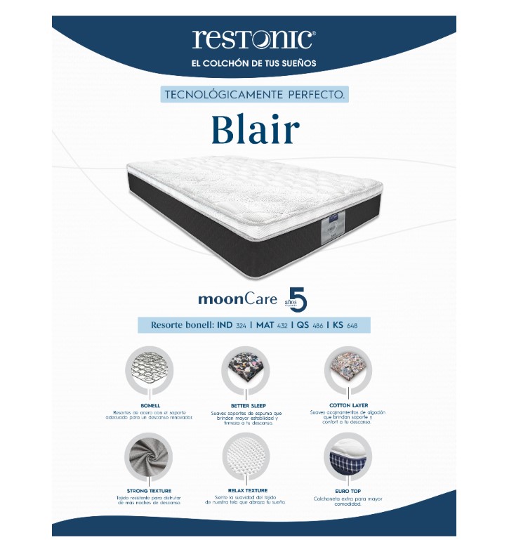 Colchón Matrimonial Restonic Blair Mooncare
