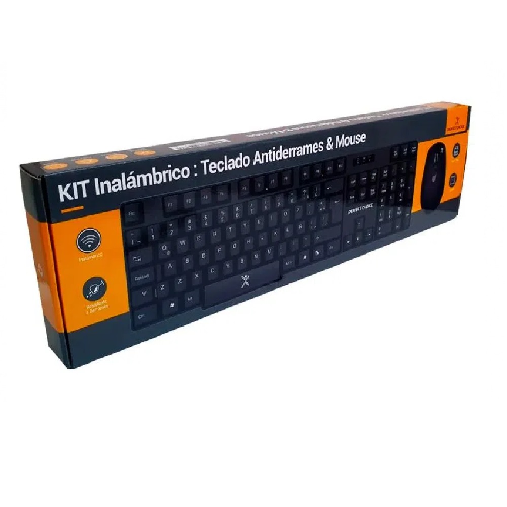 Kit de Teclado y Mouse Perfect Choice PC-200994 Inalámbrico USB Negro resistente a derrames