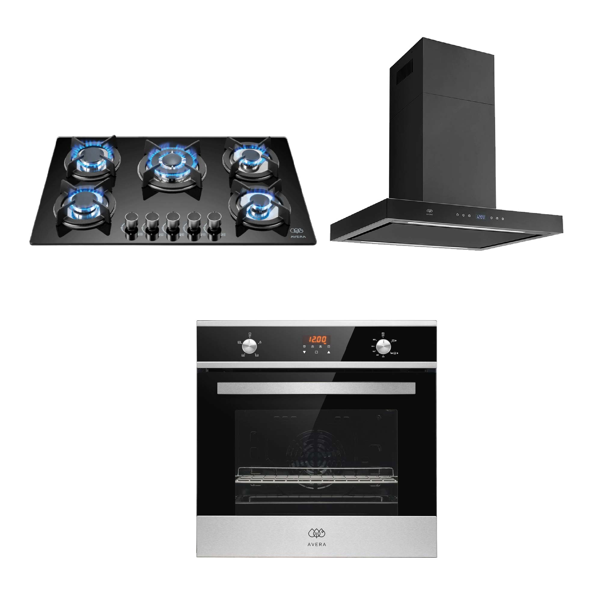 Combo AVERA Parrilla A Gas 5 Quemadores Campana Extractora De Isla 76 CM Y Horno Empotrable A Gas VT5CEN76CHE01LP