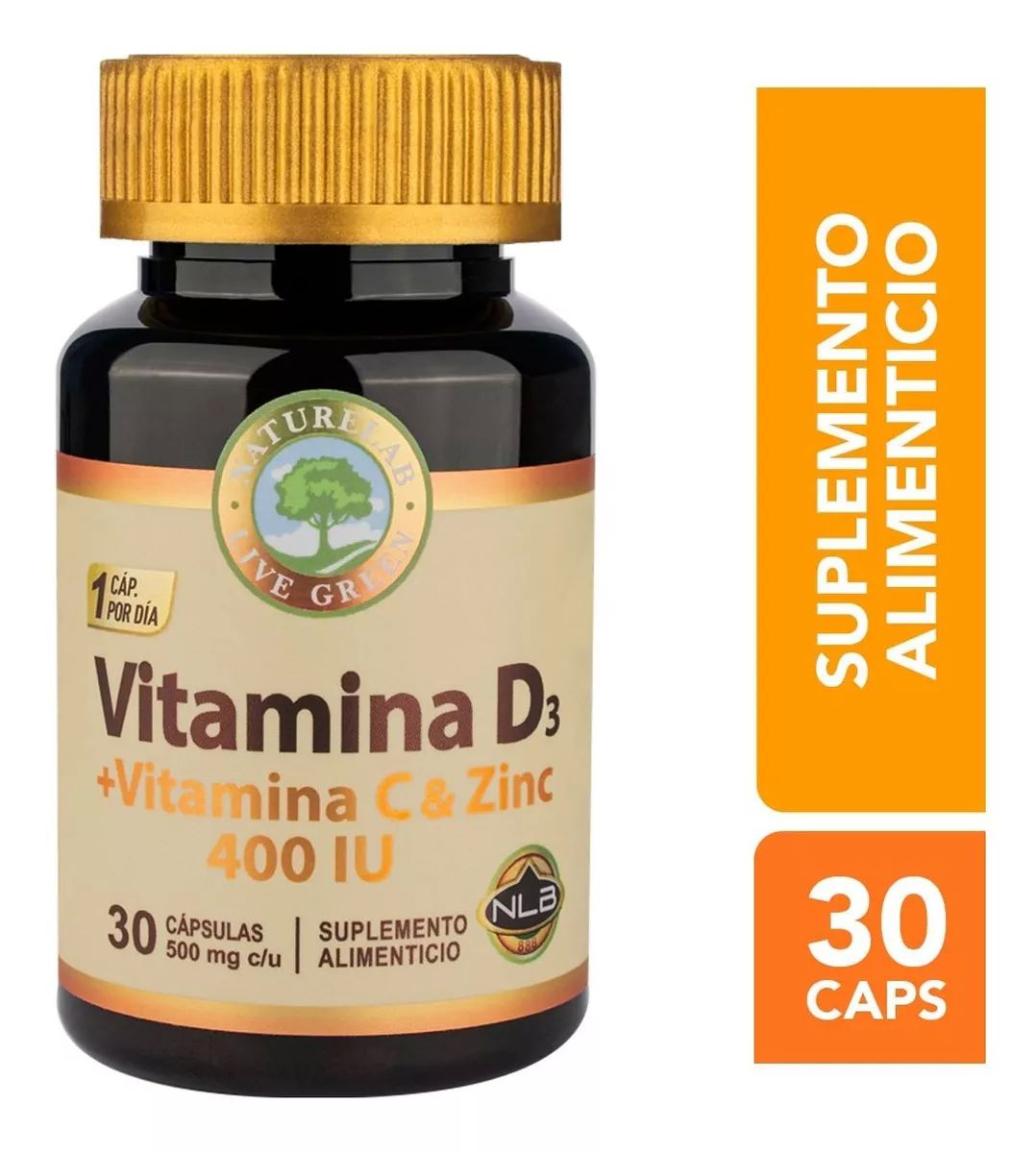 Vitamina D3 + Vitamina C & Zinc 400 Iu 30 Cápsulas Naturelab