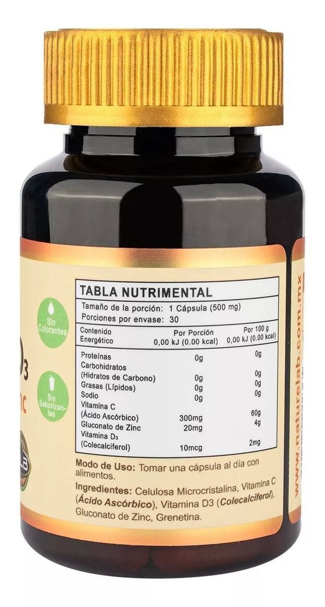 Vitamina D3 + Vitamina C & Zinc 400 Iu 30 Cápsulas Naturelab