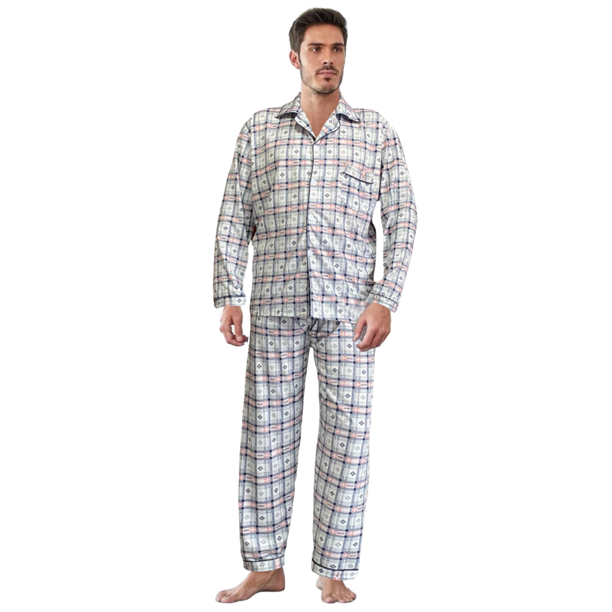 Pijama Hombre Invierno Set 2 Pzas Pantalon Camisa Caballero D8-D10