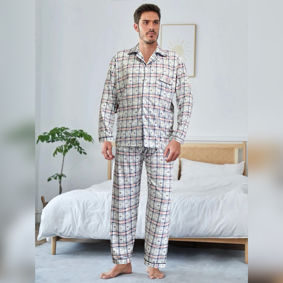 Pijama Hombre Invierno Set 2 Pzas Pantalon Camisa Caballero D8-D10