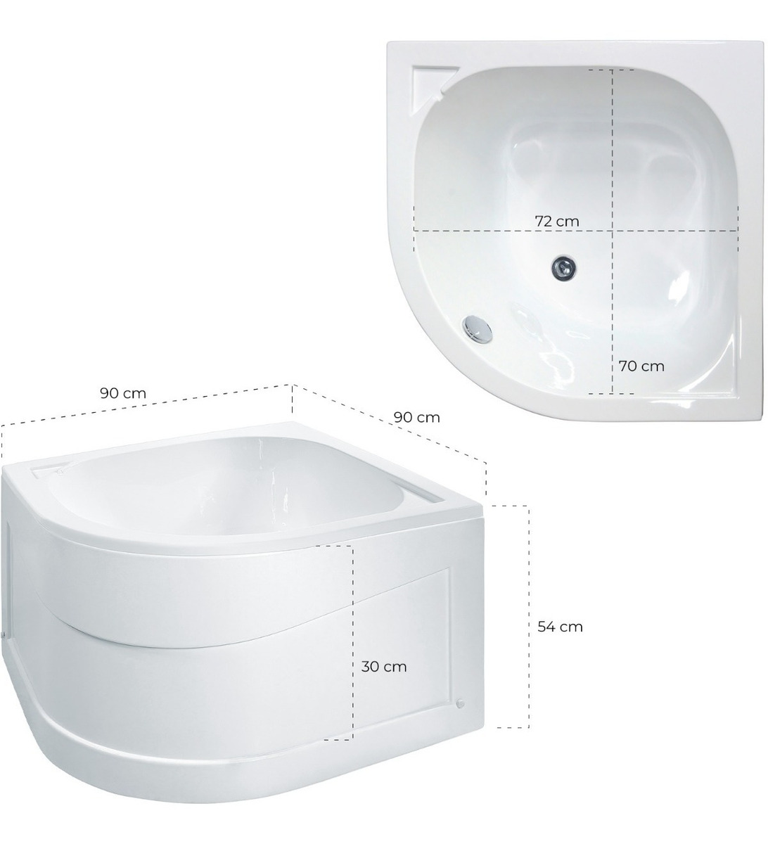 Tina Bañera Esquinera Fibra De Vidrio Sin Hidro Masaje 90x90 cm