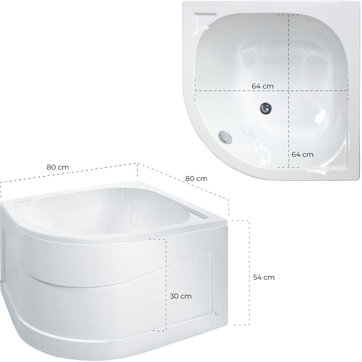 Tina Bañera Esquinera Fibra De Vidrio Sin Hidro Masaje 80x80 cm