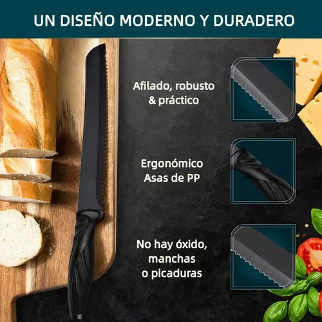 Juego De Cuchillos De Cocina Acero Inoxidable Negro 17 Pizs