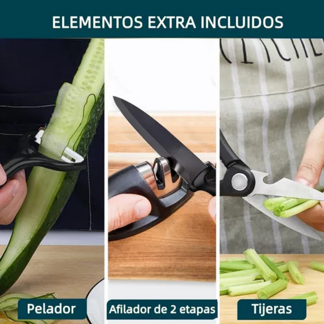 Juego De Cuchillos De Cocina Acero Inoxidable Negro 17 Pizs