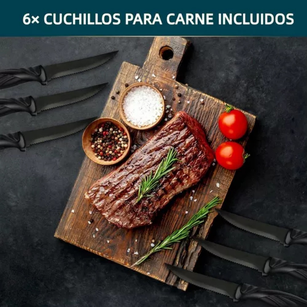 Juego De Cuchillos De Cocina Acero Inoxidable Negro 17 Pizs