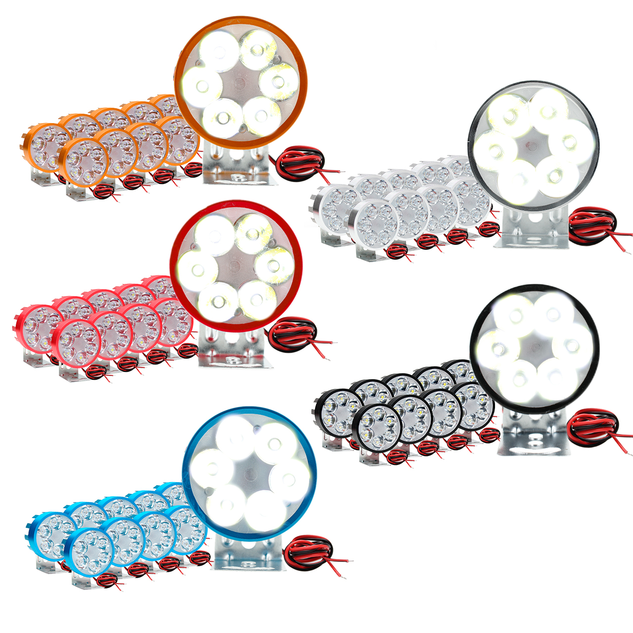 10 Faros 6 Led Redondo Auxiliar Estrobo Auto Moto Aluminio