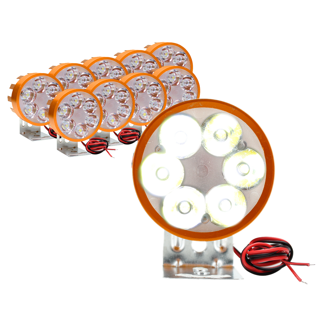 10 Faros 6 Led Redondo Auxiliar Estrobo Auto Moto Aluminio