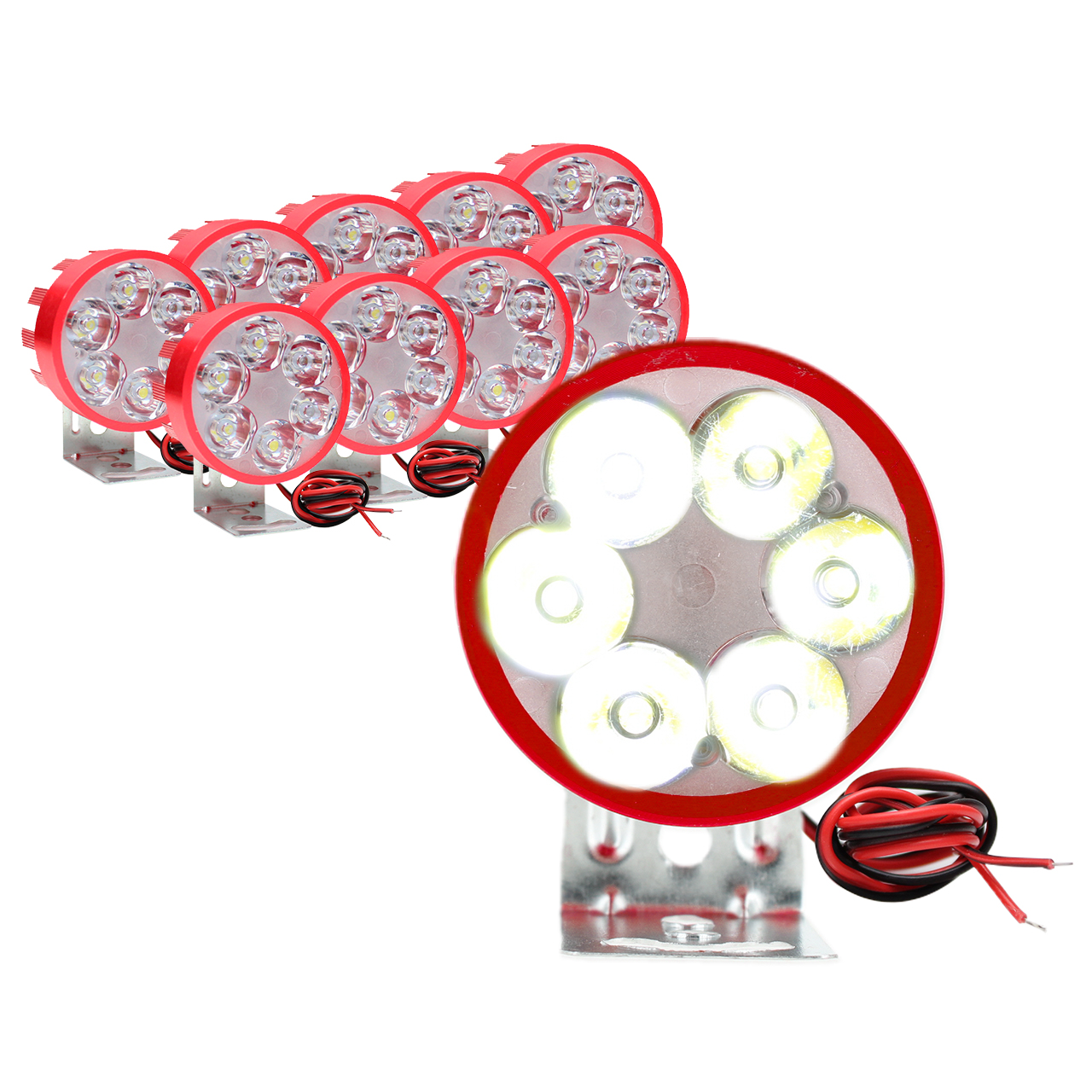 10 Faros 6 Led Redondo Auxiliar Estrobo Auto Moto Aluminio