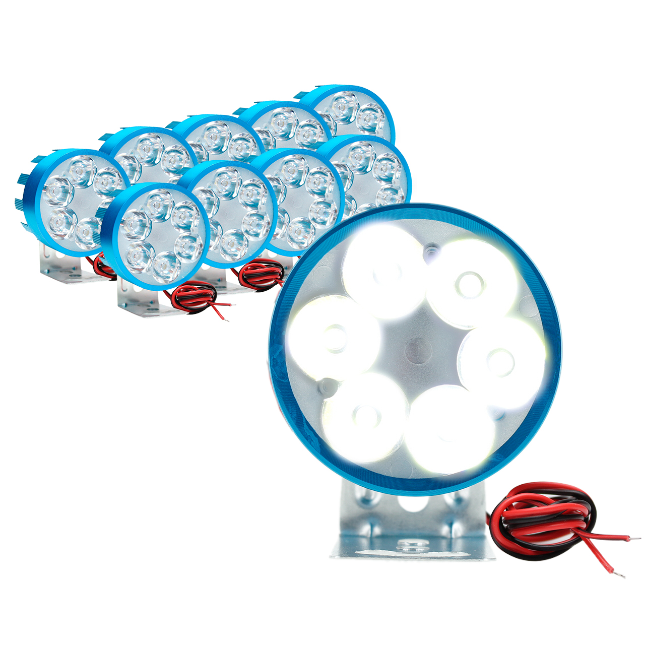 10 Faros 6 Led Redondo Auxiliar Estrobo Auto Moto Aluminio