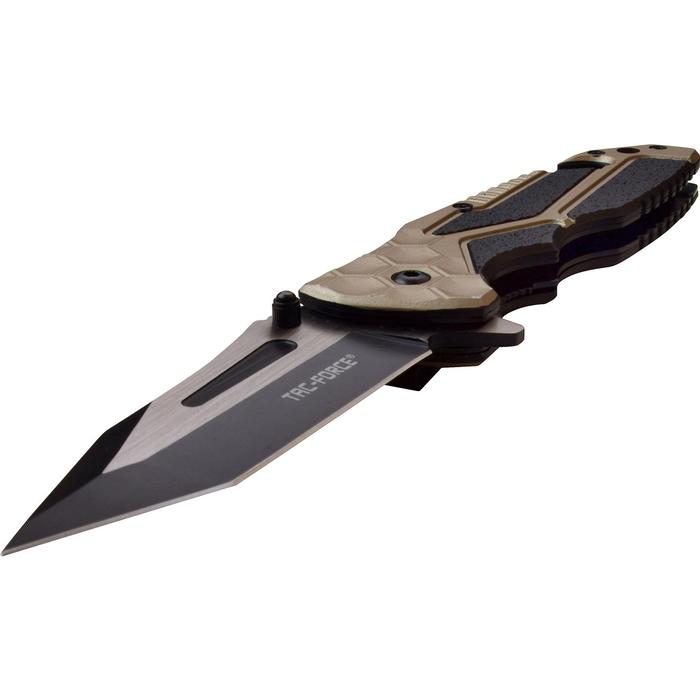 Navaja Táctico Multifuncional MXKEC-002-5 2Pzas Cuchilla Plegable Automática Mango NegroOro Cuchilla PlataNegro, KnifeForce