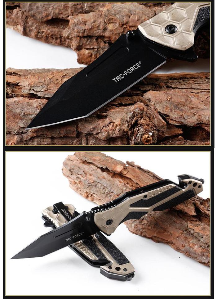 Navajas Táctico de Bolsillo MXKEC-003-3 3Pzas Cuchilla Plegable Automática Mango NegroOro Cuchilla PlataNegro, KnifeForce