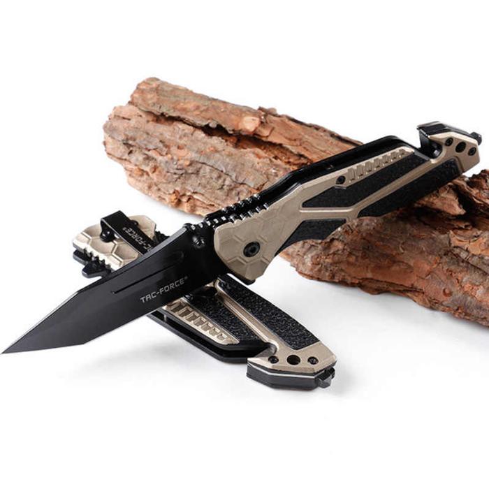 Navajas Táctico Portátil MXKEC-003-5 3Pzas Cuchilla Plegable Automática Mango NegroOro Cuchilla PlataNegro, KnifeForce