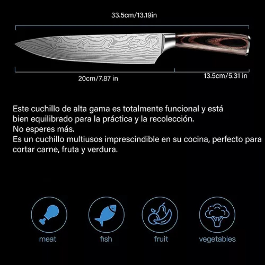 Cuchillo Chef Profesional Japones 8puLG mas Estuche De Regalo