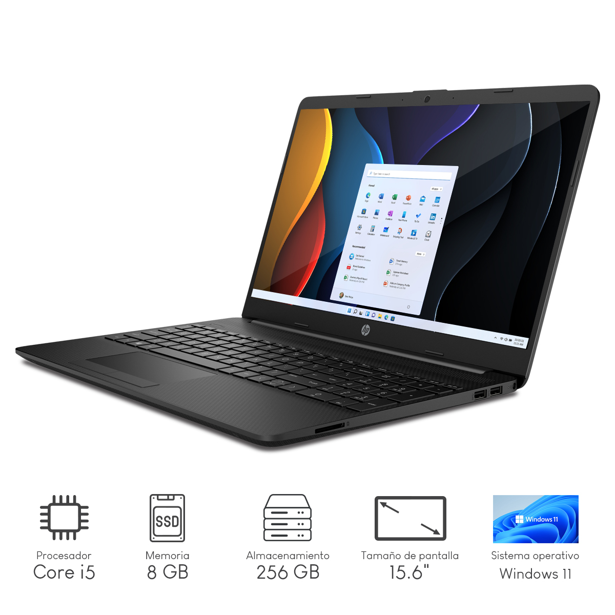 Laptop HP 15T-dw300 Intel CI5-1135G7 4C 8GB 256GB SSD 15.6Pulg HD W11H Jet Black + Audífonos de regalo
