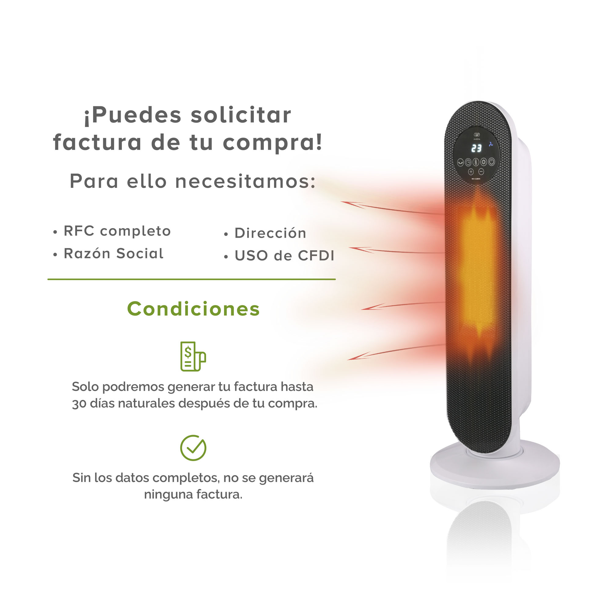 Calefactor De Torre Cerámico WiFi Temporizador  Avera CAL01B