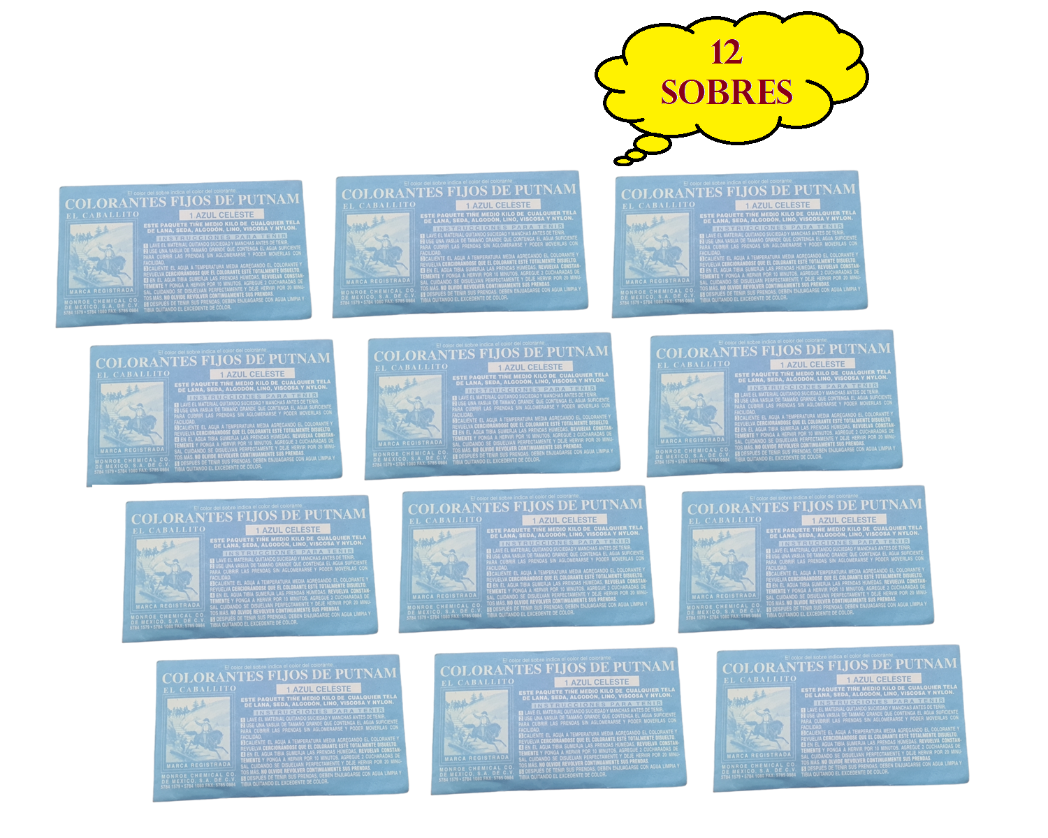 Putnam Colorante Para Ropa Azul Celeste 13g Pack 12 Sobres