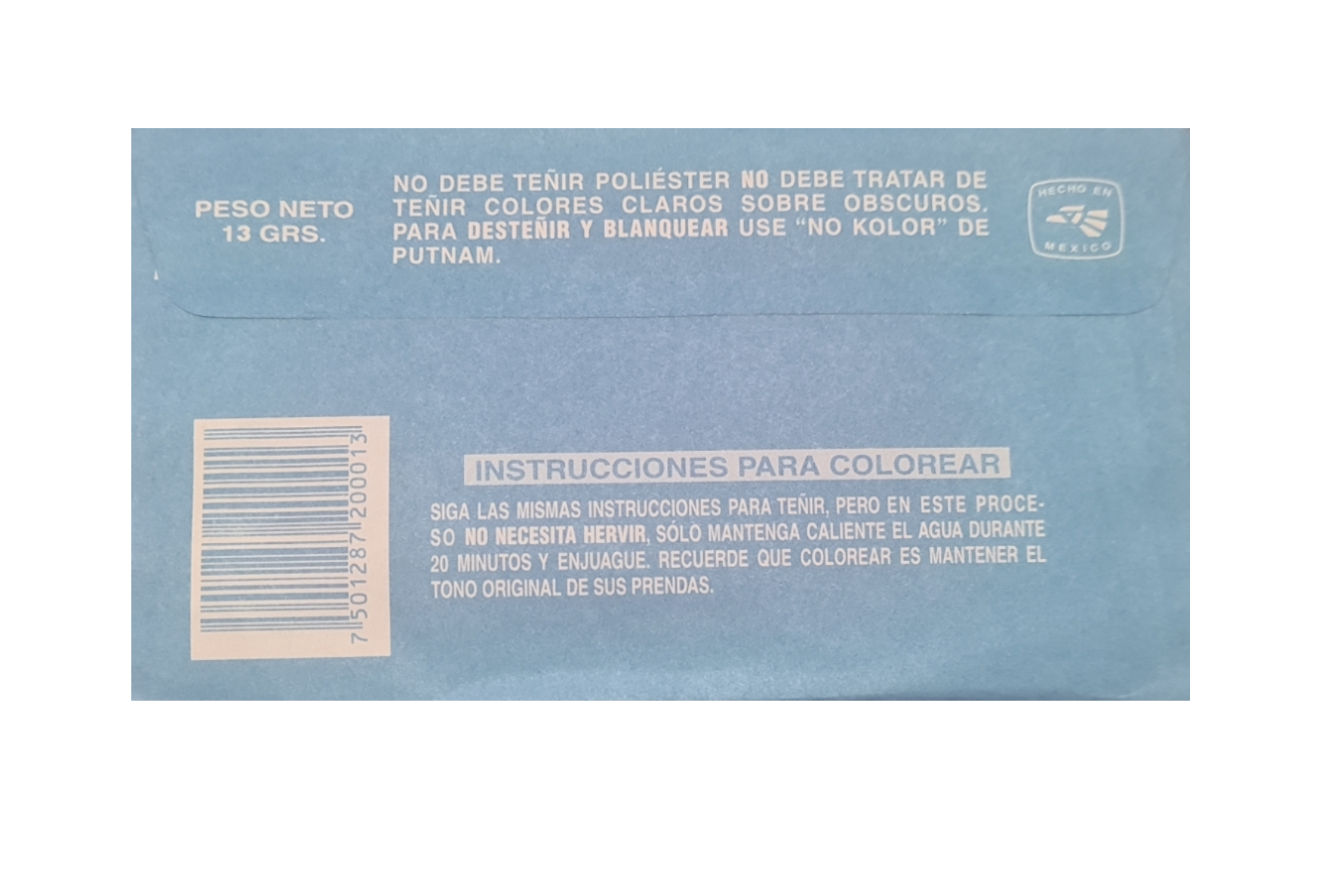 Putnam Colorante Para Ropa Azul Celeste 13g Pack 12 Sobres