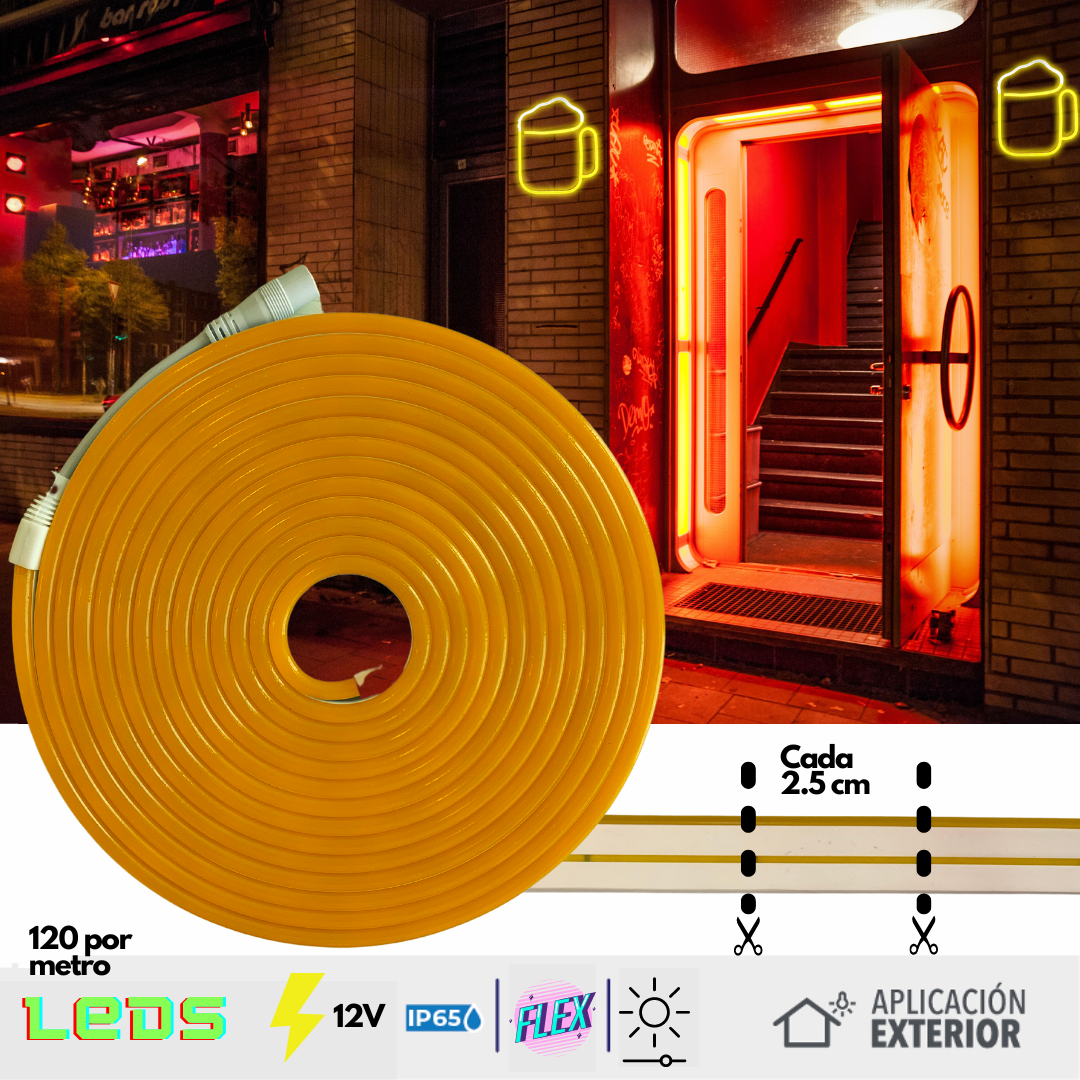 Tira Led Neón Flex con Eliminador Unicolor Decorativa 5 Metros Anti Agua DOSYU 