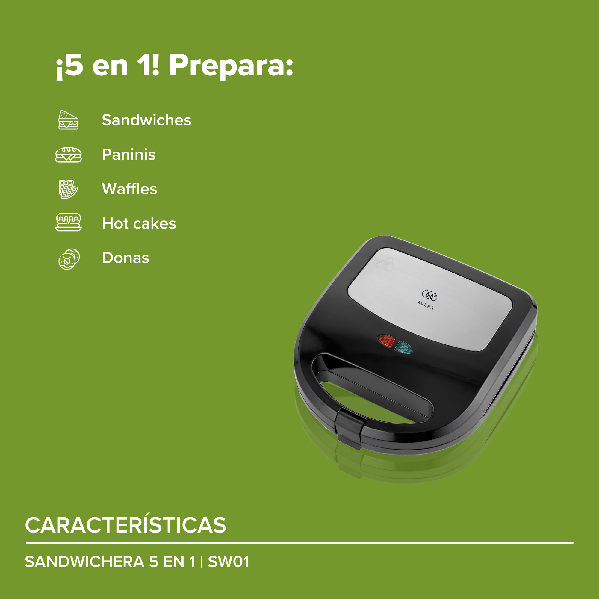  Sandwichera 5 En 1 Con Distintos Moldes Waflera Avera SW01