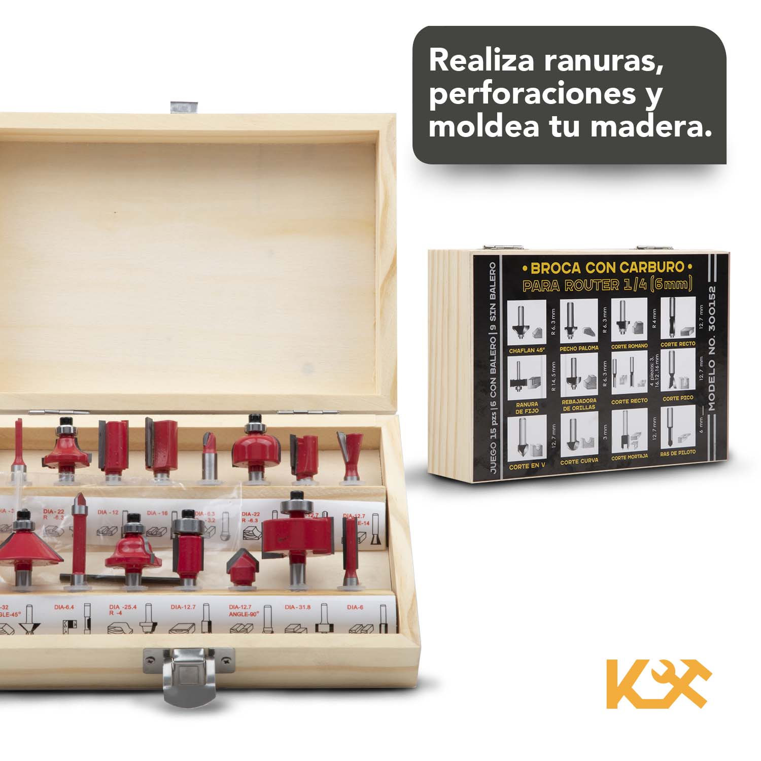 Juego De 15 Brocas De Carburo Para Router De 1/4 Estuche