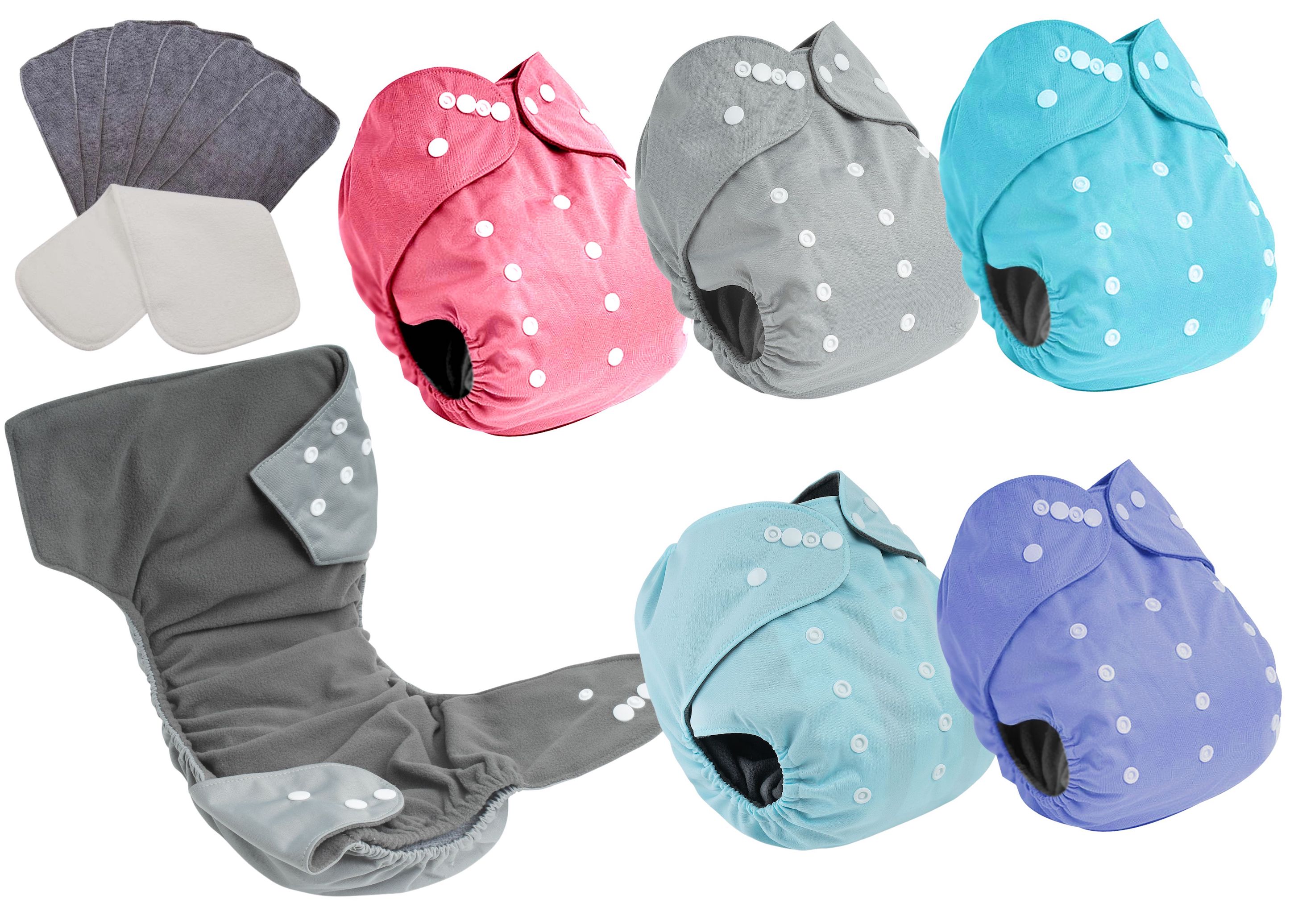 5 Pañales Ecológicos Grandes 18-28 Kg + 10 Insertos Microfibra de 4 capas