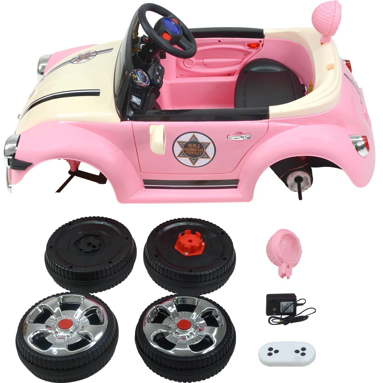 Carro Montable Tipo Vochito Electrico Musica Usb Y Control Rosa