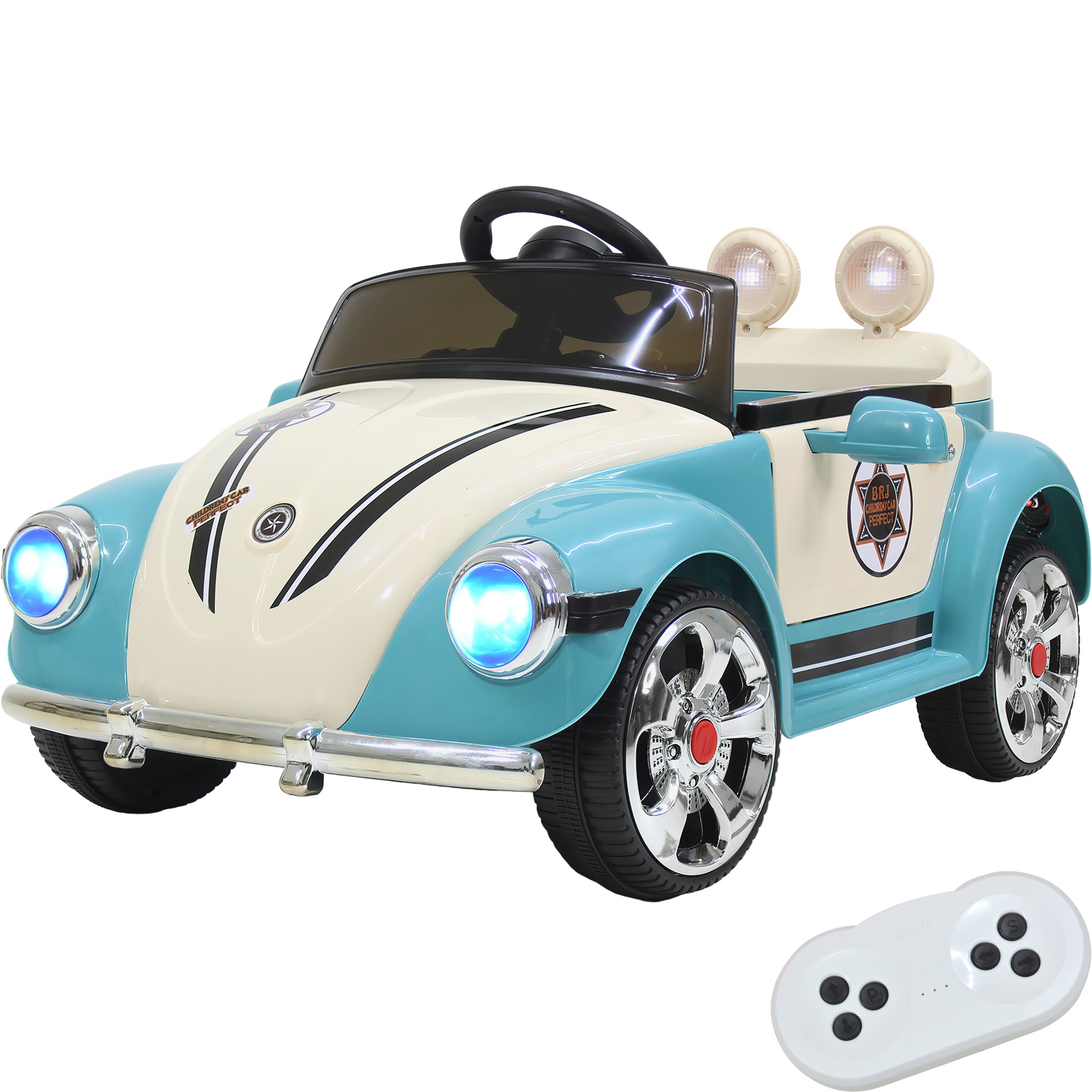 Carro Montable Tipo Vochito Electrico Musica Usb Y Control Azul