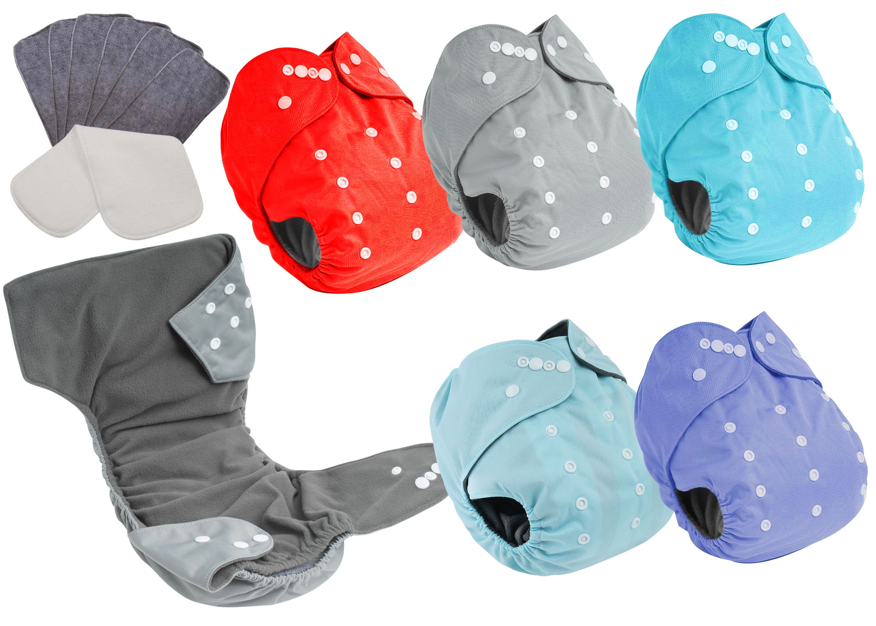 5 Pañales Ecológicos Grandes 18-28 Kg+10 Insertos Microfibra niño
