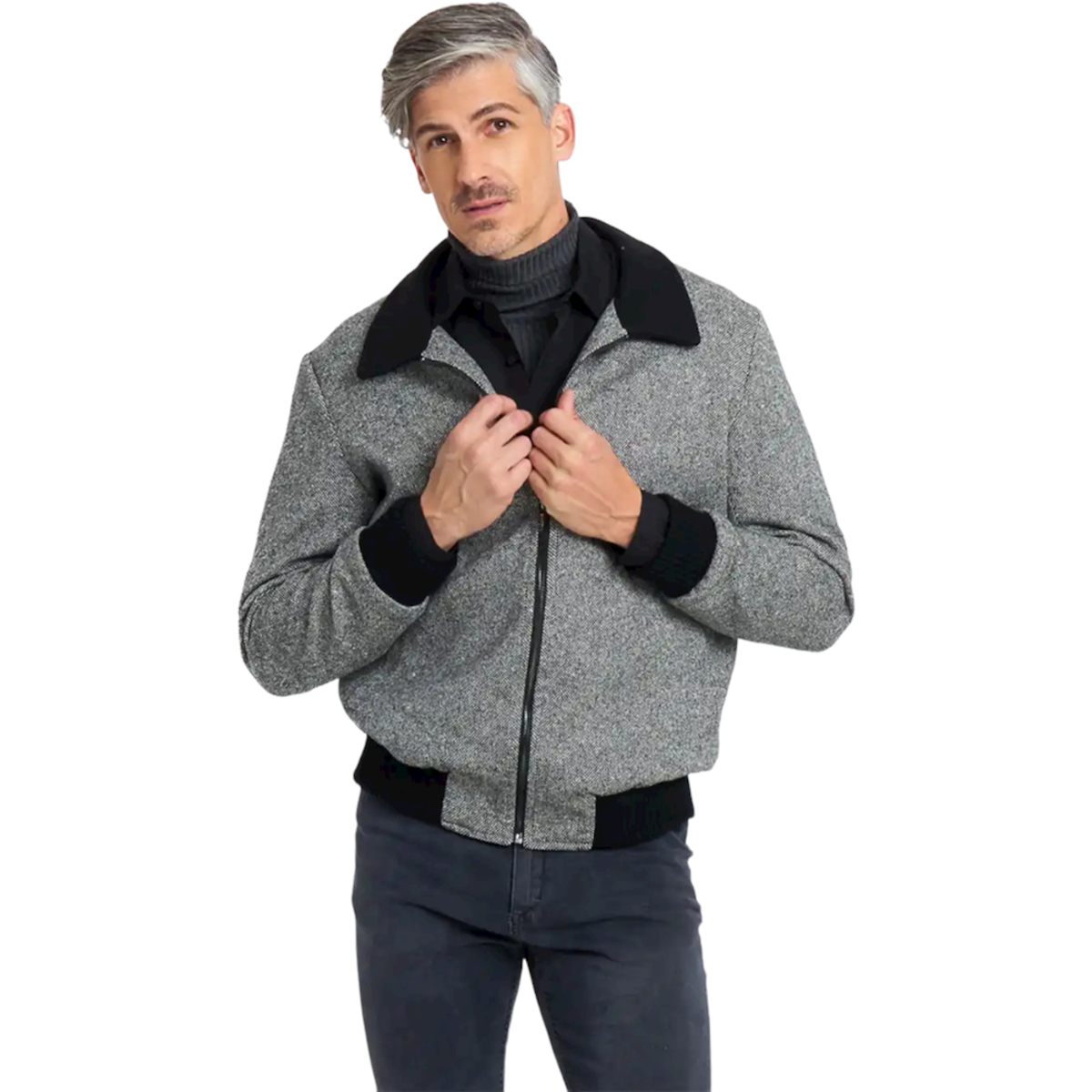 Chamarra DN jaspeado negro lana