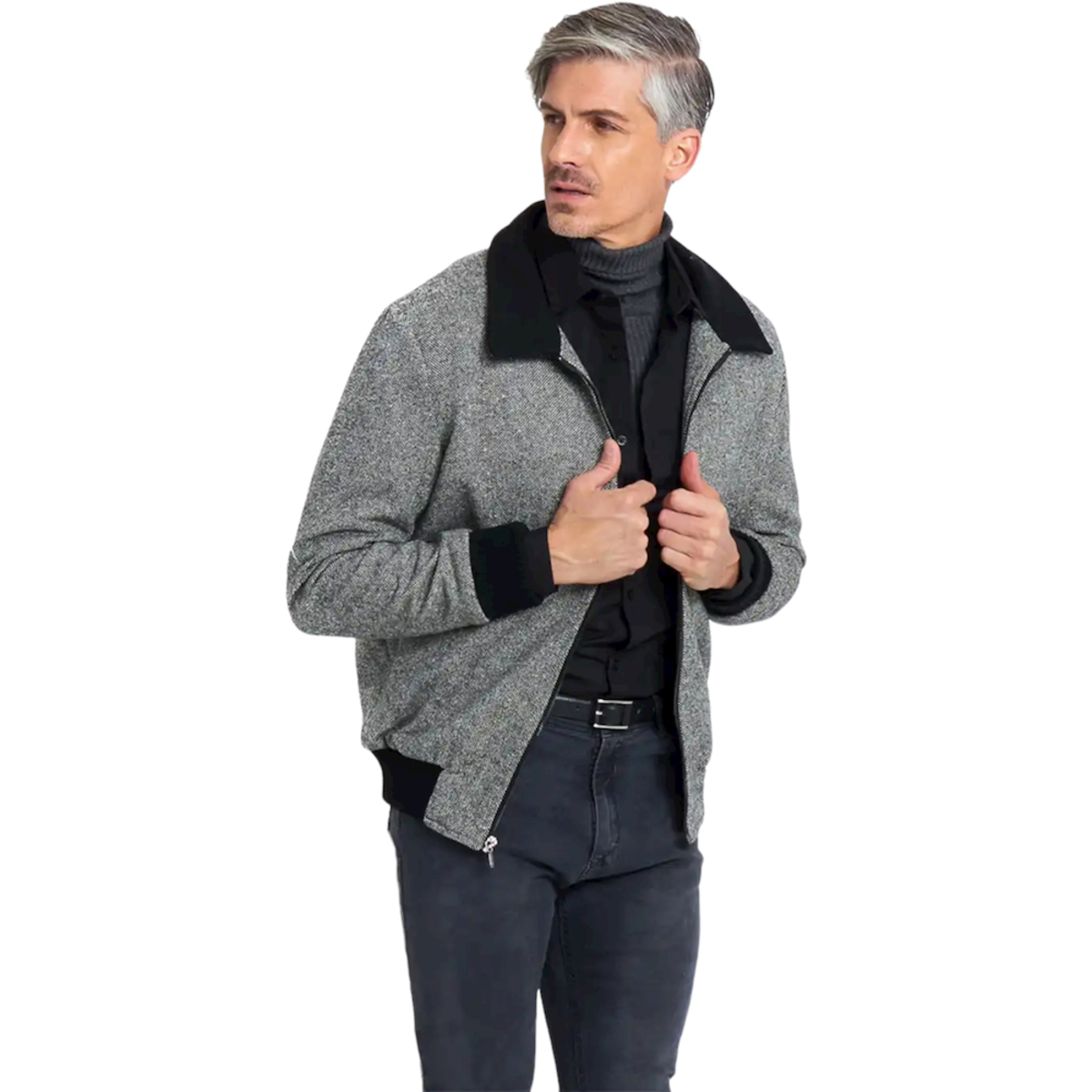 Chamarra DN jaspeado negro lana