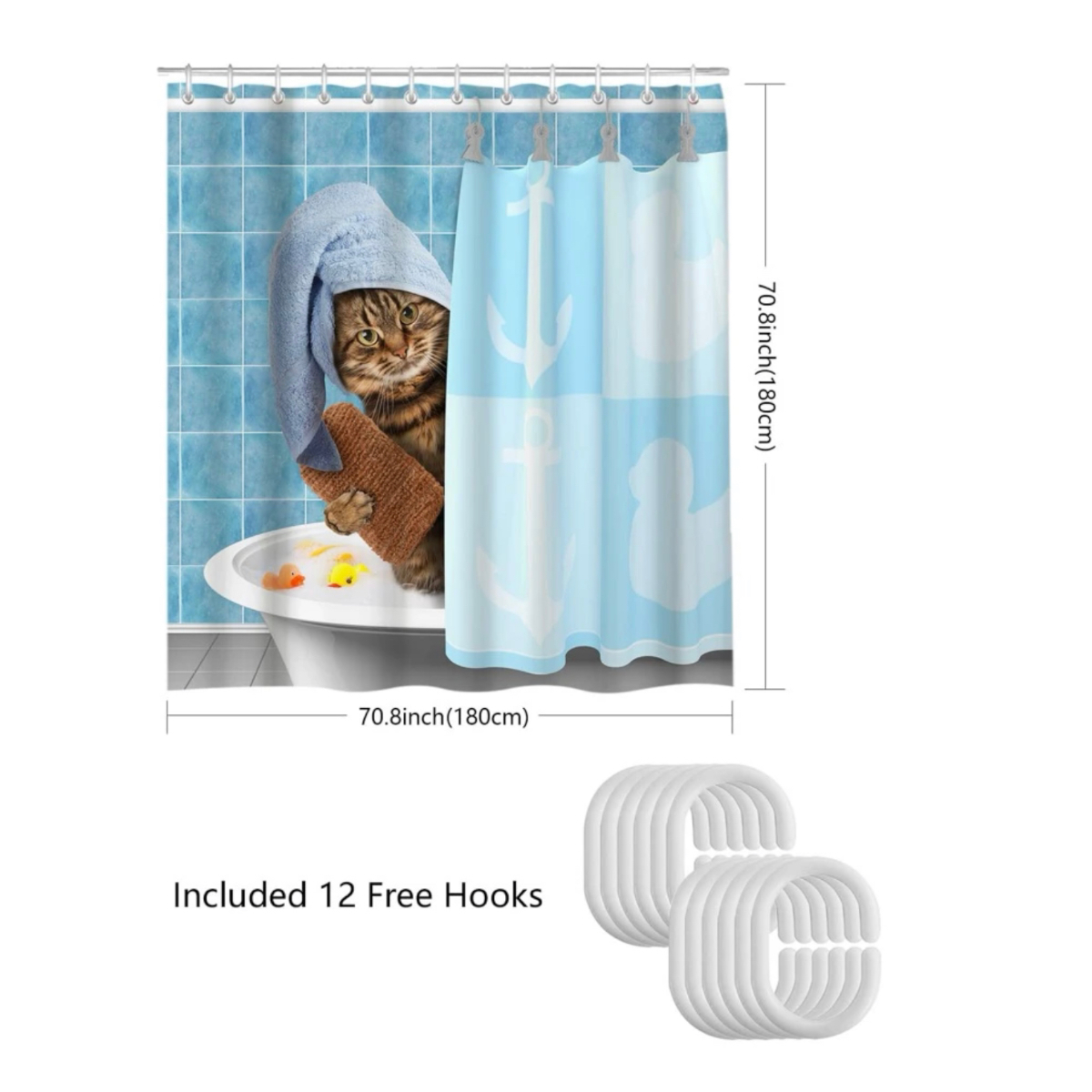 Cortina De Ducha Impermeable Modelo Gato 1.80 X 1.80 Cm.