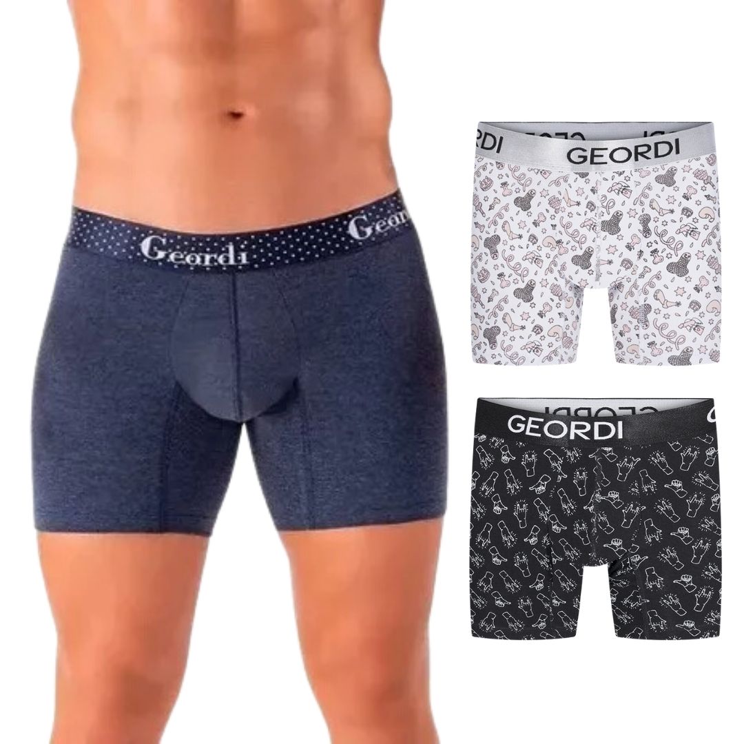 Boxers Para Hombres, Pack De Bóxers Algodón Corto Full Estampado Para Hombre, Set de 3 Piezas Boxers, Tripack de Boxer Gris Jaspe, Azul Infinito Playa y Azul 