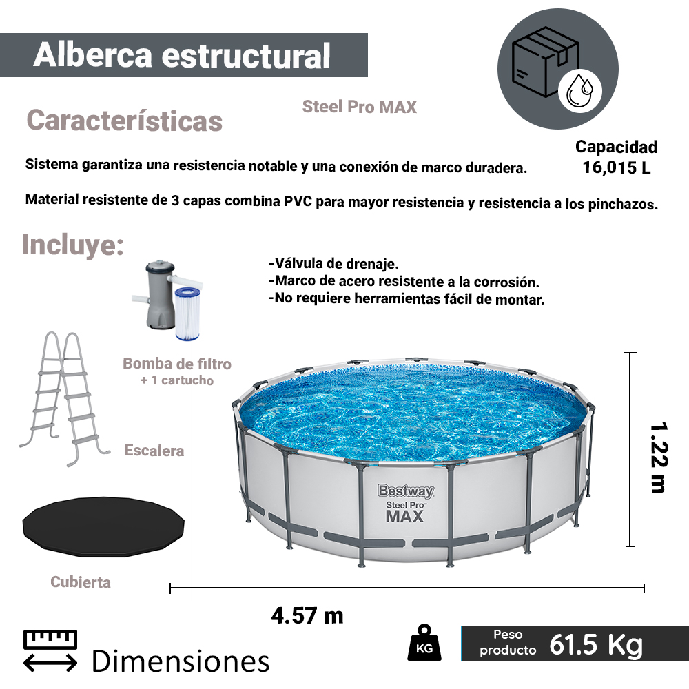 Alberca Estructural Circular Bestway 457 Cm Con Bomba Filtro