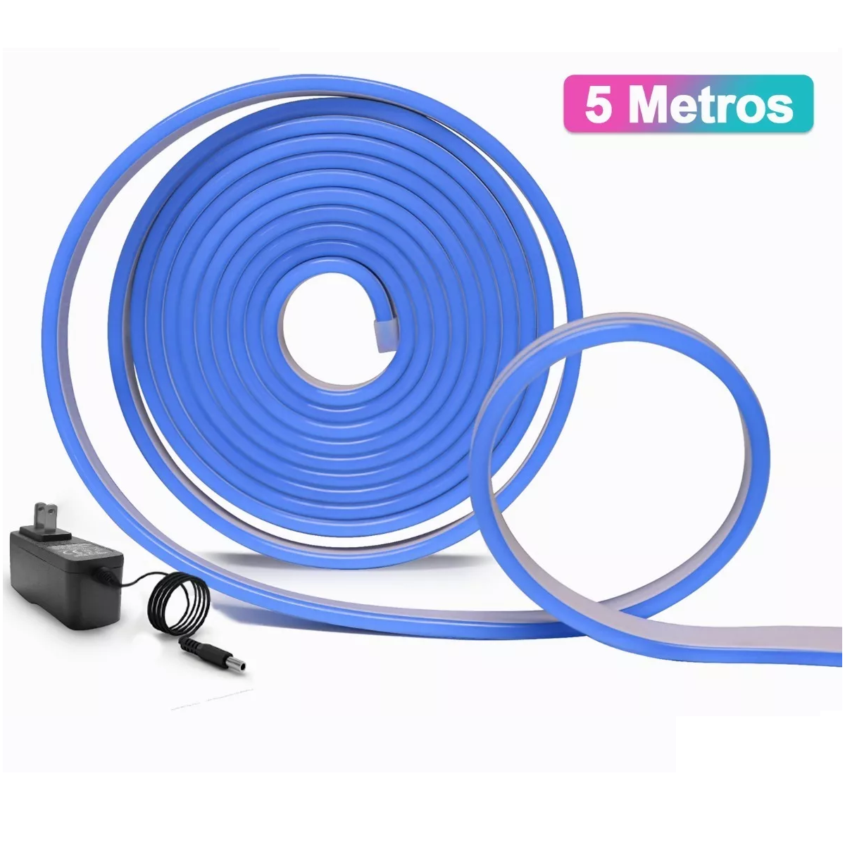 Tiras De Led Luz De Neón Flexible 5m Manguera Con Fuente 12v Blue