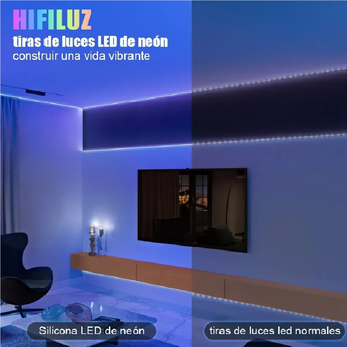 Tiras De Led Luz De Neón Flexible 5m Manguera Con Fuente 12v Blue