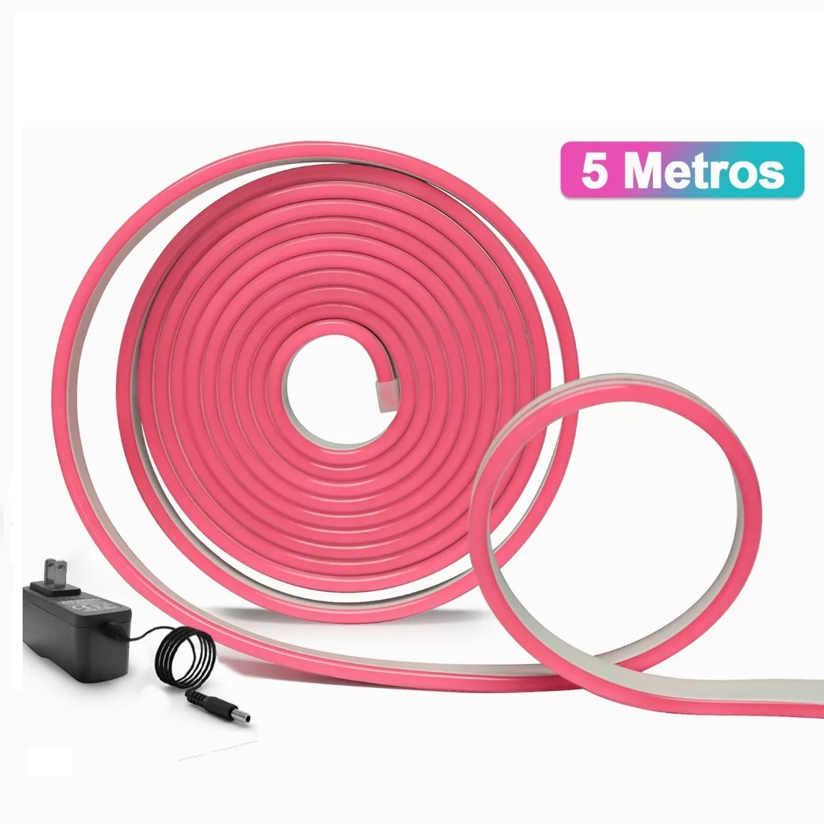 Tiras De Led Luz De Neón Flexible 5m Manguera Con Fuente 12v Pink