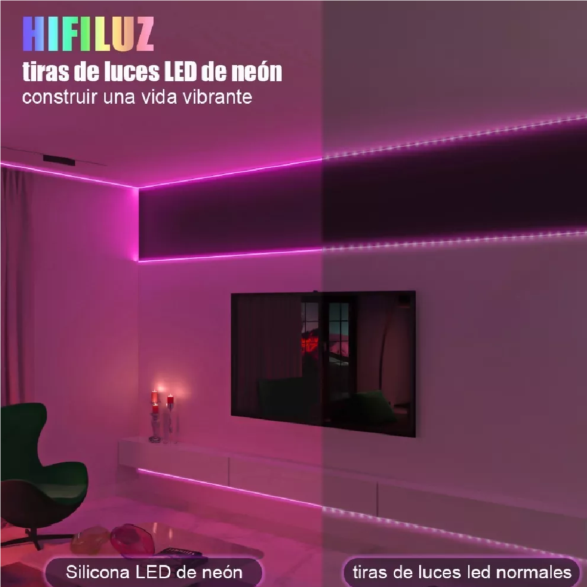 Tiras De Led Luz De Neón Flexible 5m Manguera Con Fuente 12v Pink