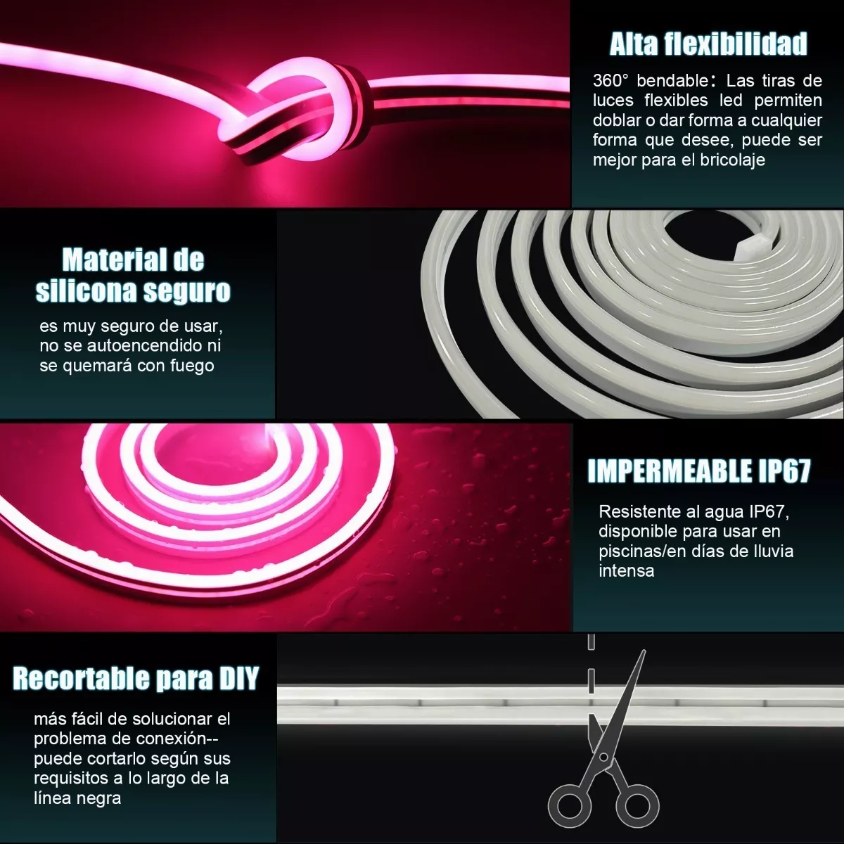 Tiras De Led Luz De Neón Flexible 5m Manguera Con Fuente 12v Pink