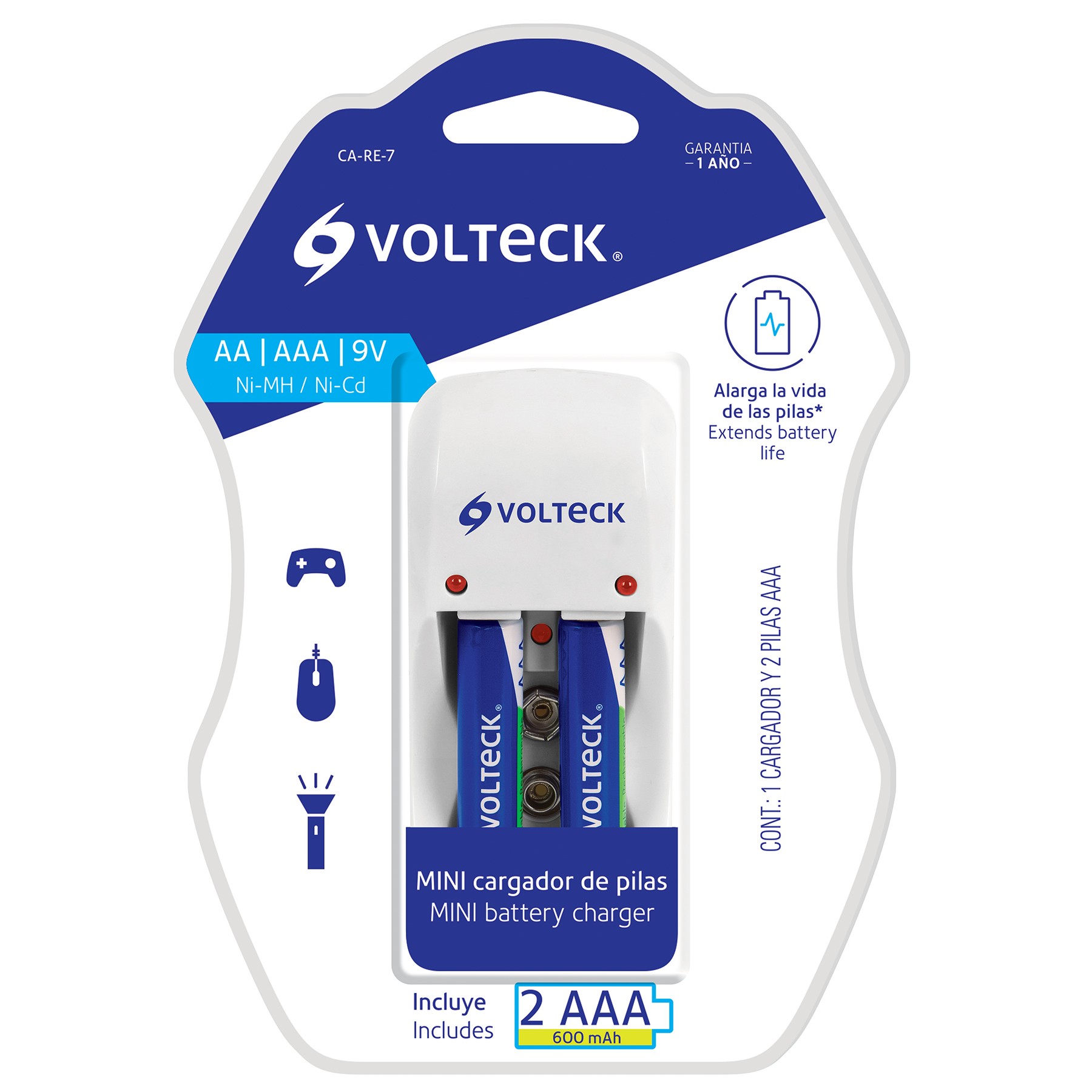 Cargador De Pilas Aa, Aaa, 9v Con 2 Pilas Aaa Voltech 46043