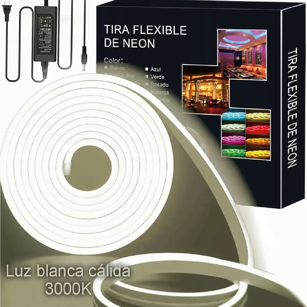 Neon Flex Led Manguera Con Fuente De Alimentación 5 M 12v Luz Blanca Calida