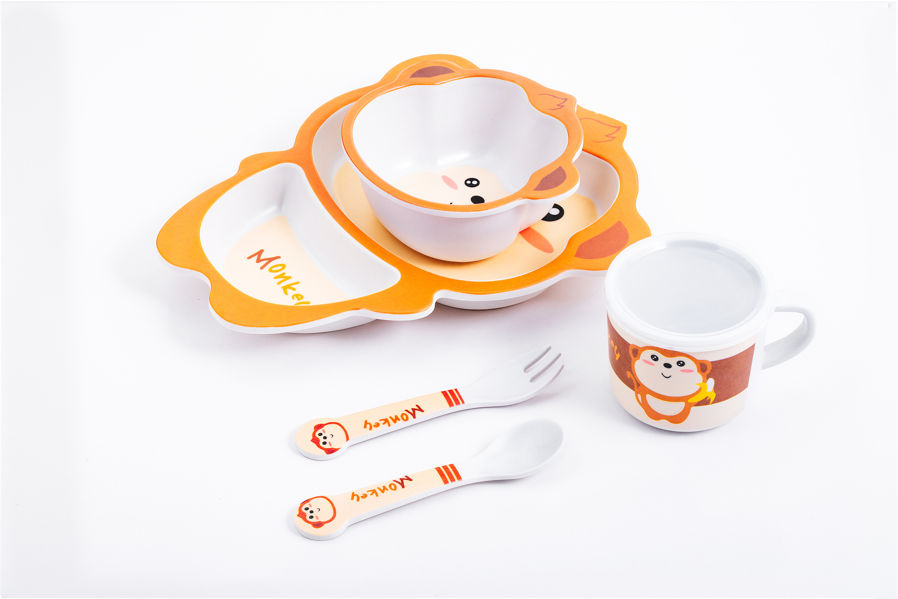 Set De Trastes De Comida Para Bebé  Monkey 100% Fibra De Bambú 6pzs