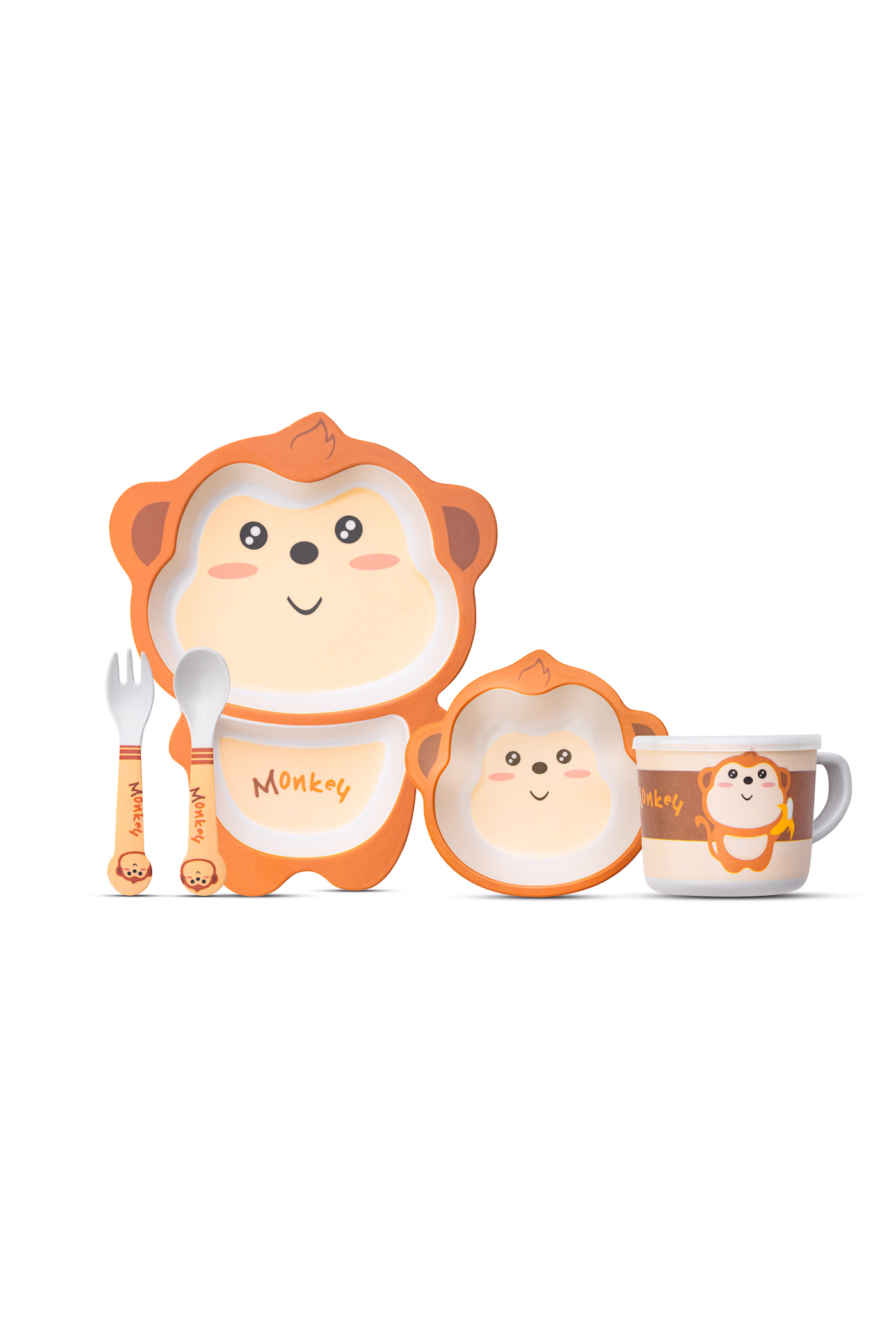 Set De Trastes De Comida Para Bebé  Monkey 100% Fibra De Bambú 6pzs