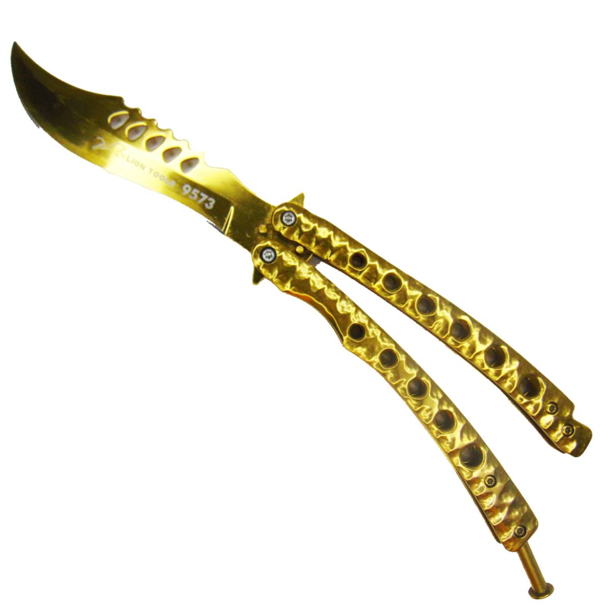 Navaja Cuchillo Mariposa Dorada Tactica Balisong Curva Acero Inoxidable