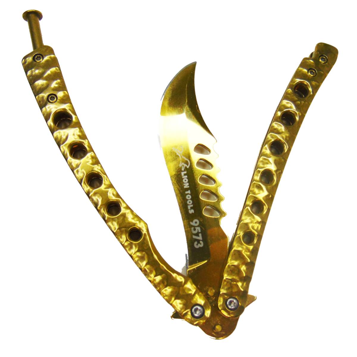 Navaja Cuchillo Mariposa Dorada Tactica Balisong Curva Acero Inoxidable