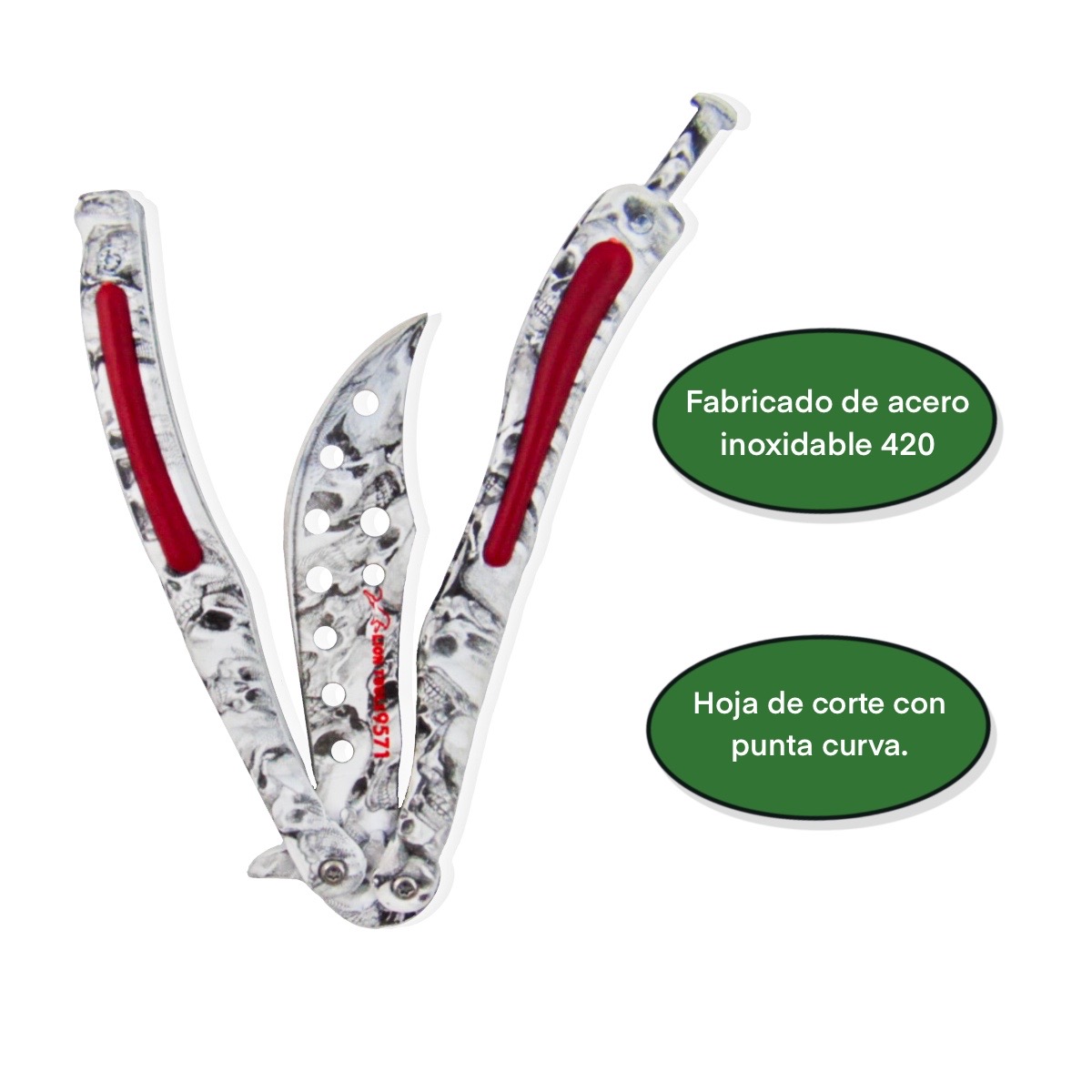 Navaja Mariposa Tactica Balisong Acero Inoxidable Calavera Campismo