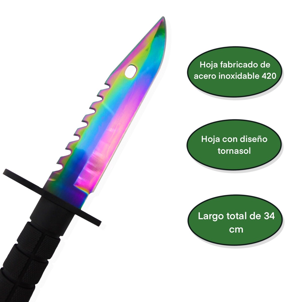 Cuchillo Tactico Tornasol Supervivencia Acero Inoxidable Militar LionTools